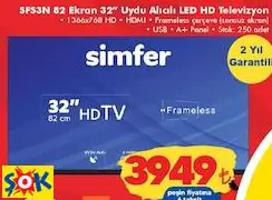 SİMFER SFS3N 82 EKRAN 32” UYDU ALICILI LED HD TELEVİZYON